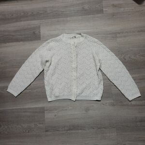 White Knit Sweater with High Neckline and Front Closure Buttons